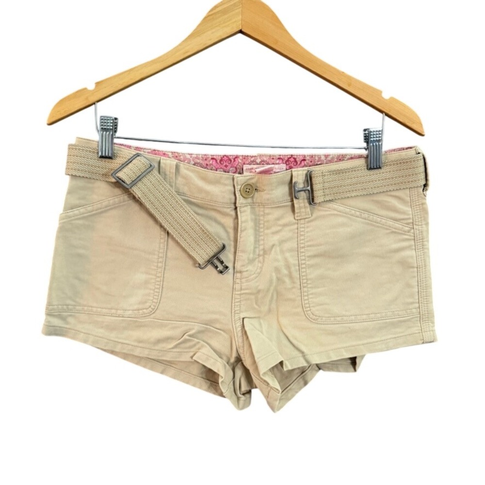 Abercrombie & Fitch Khaki Utility Shorts Sz 4 Pink Paisley Trim Belted Low Rise
